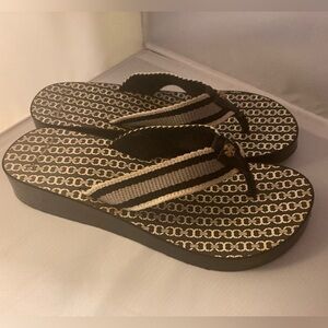 Stylish Black and white Tory Burch Women's wedge Flip Flops size 10